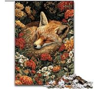 Puzzle 1000 pièces Renard endormi dans Les Fleurs pour Adultes et Adolescents, Jeu Stimulant et Jeu en Famille avec Affiche et fiche de Questions-réponses Assorties (Taille 26x38cm)