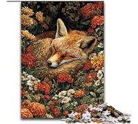 Puzzle 1000 pièces Renard endormi dans Les Fleurs pour Adultes, Jeu Stimulant et interactif en Famille (26x38cm)