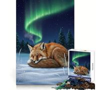 Puzzle 1000 pièces Renard endormi sous Les aurores boréales pour Adolescents Jeu Intelligent, Passe-Temps à la Maison, découpe précise, Cadeau attentionné 50x75cm