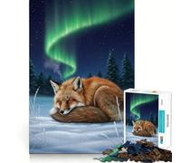 Puzzle 1000 pièces Renard endormi sous Les aurores boréales pour Adolescents Jeu Intelligent, Passe-Temps à la Maison, découpe précise, Cadeau attentionné 50x75cm