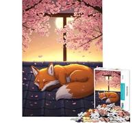 Puzzle 1000 pièces Renard endormi sous Les cerisiers en Fleurs Jeu éducatif Défi d'intelligence Jouet addictif Cadeau de Père Noël Secret Cadeau d'anniversaire (Dimensions 38x26cm)