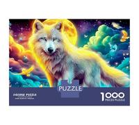 Puzzle 1000 pièces Renard Fantastique, Renard Magique Lumineux Néon, Jeu Éducatif pour Adultes, Décoration Intérieure, Défi, Haut Niveau de Difficulté, Cadeau d'anniversaire, 38 x 26 cm / 1000 pièces