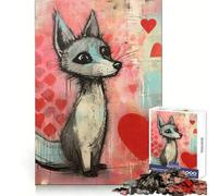 Puzzle 1000 pièces Renard Gris Amoureux pour la Saint-Valentin Défi intellectuel, détente et découpe précise Cadeau Parfait (38x52cm)