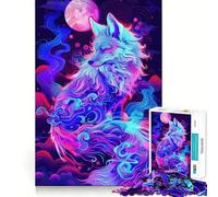 Puzzle 1000 pièces Renard Kitsune Néon dans Les Nuages pour Adultes Jeu de Logique et de Détente Cadeau de Noël Idéal (50x75cm)