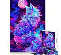Puzzle 1000 pièces Renard Kitsune Néon dans Les Nuages pour Adultes Jeu de Logique et de Détente Design Amusant Cadeau de Noël (38x26cm)