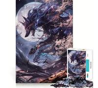 Puzzle 1000 pièces Renard Kitsune Noir,découpe précise,défi Intelligent et Amusant,Divertissement et décoration de Noël (50x75cm)