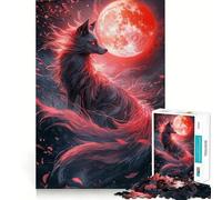 Puzzle 1000 pièces Renard Lune Rouge pour Adolescents Développe la mémoire Confortable et Relaxant Découpe Ferme Cadeau Festif (38x26cm)