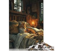 Puzzle 1000 pièces : Renard Mignon endormi sur Un lit, Puzzle pour Adultes, difficulté : Jeux relaxants, Jouet, Cadeau d'halloween, 1000 pièces (75 x 50 cm)