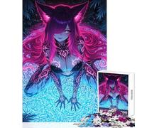 Puzzle 1000 pièces Renard néon sur Cercle Lumineux Jeu Familial Passe-Temps décoration Murale Cadeau Original d'anniversaire ou de Noël (50x75cm)