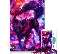 Puzzle 1000 pièces Renard Noir et Lune Rouge,découpe précise,défi Intelligent et Amusant,Divertissement et décoration de Noël (50x75cm)