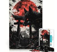 Puzzle 1000 pièces Renard Noir et Lune Rouge,Jeu d'assemblage précis,Jeu de logique,Divertissement pour Passer Le Temps,Cadeau d'anniversaire Amusant (50x75cm)