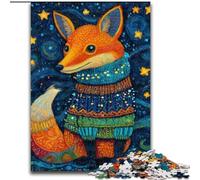 Puzzle 1000 pièces Renard Portant Une écharpe pour Adultes et Adolescents, Art intéressant, réduction du Stress, liste de souhaits avec Le Père Noël pour Les 14 Ans (50x75cm)