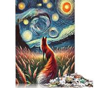 Puzzle 1000 pièces Renard sous la Nuit étoilée pour Adultes et Adolescents, Jouets éducatifs en Papier, 1000 pièces (38 x 26 cm)