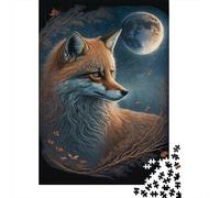 Puzzle 1000 pièces Renard sur la Lune pour Adolescents Adultes, Cadeaux de Noël, 1000 pièces (38 x 26 cm)