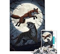 Puzzle 1000 pièces Renard Tigre Clair de Lune Stimule Le Cerveau Activité familiale Jeu Pratique pour Les 14 Ans et Plus Format 38x52cm