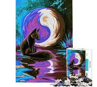 Puzzle 1000 pièces Renard Violet et Lune Yin Yang Stimule Le Cerveau Décoration intérieure Jeu Familial pour Les 14 Ans et Plus (38x26cm)