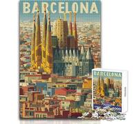Puzzle 1000 pièces représentant Barcelone et la Sagrada Familia - Jeu intellectuel et Familial - Cadeau d'anniversaire - Dimensions : 38x26cm