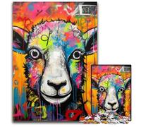 Puzzle 1000 pièces représentant des Moutons Peints en Graffiti, idéal pour Les Amoureux, idéal pour Noël, Le Nouvel an ou la Saint-Valentin, 26x38cm / 10,23x14,96 Pouces