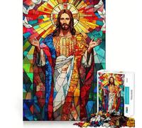 Puzzle 1000 pièces représentant Jésus en vitrail, Un Jeu Difficile pour Adultes, Un Cadeau Artistique aux découpes précises et Amusantes 50x75cm