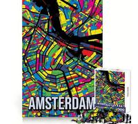 Puzzle 1000 pièces représentant la Carte d'Amsterdam en Style Pop Art, idéal pour Adultes Stimule la cognition, apaise l'esprit et Offre Un Divertissement ludique et Solide Cadeau de Noël (38x26cm)