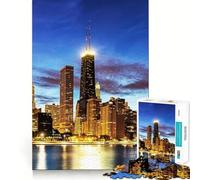 Puzzle 1000 pièces représentant la Skyline de Chicago Jeu d'articulation Parfait,activité cérébrale Amusante et relaxante,Cadeau de Noël Original (50x75cm)