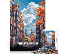 Puzzle 1000 pièces représentant la Ville d'Amsterdam, Pays-Bas, idéal pour Les Adolescents stimule la réflexion stratégique, apaise l'esprit et Offre Un Cadeau Amusant et épuré (50x75cm)