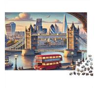 Puzzle 1000 pièces représentant Le London Bridge et Un Paysage Urbain avec Bus londonien. Jeu éducatif pour Adultes (à partir de 12 Ans), décoration intérieure, Dimensions : 52 x 38 cm.