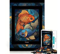Puzzle 1000 pièces représentant Le Signe du Zodiaque Poissons, inspiré des vitraux, pour Adultes Un Jeu intellectuel Stimulant, Un Cadeau raffiné et de Grande qualité (50x75cm)