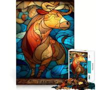Puzzle 1000 pièces représentant Le Signe du Zodiaque Taureau, Style vitrail, pour Adultes Renforce la mémoire, soulage Le Stress, Bords de qualité supérieure, œuvre d'art 50x75cm