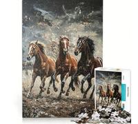 Puzzle 1000 pièces représentant Trois Chevaux au Galop Jouet à Monter soi-même activité familiale avec des pièces de Formes aléatoires Parfaitement emboîtables 38x52cm