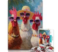 Puzzle 1000 pièces représentant Trois coqs, Peinture à l'huile, pour Adolescents et Adultes Stimule Le Cerveau Jouets addictifs pour cultiver la Patience Convient aux Couples 50x75cm