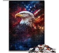 Puzzle 1000 pièces représentant Un Aigle avec Drapeau américain pour Adolescents. Jeu Stimulant et Amusant en Famille (26x38cm).