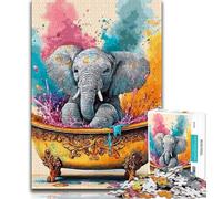 Puzzle 1000 pièces représentant Un bébé éléphant prenant Son Bain, idéal pour Les Adolescents, idéal comme Cadeau pour Toute la Famille (38x26cm)