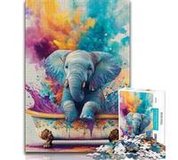 Puzzle 1000 pièces représentant Un bébé éléphant prenant Son Bain, idéal pour Les Adolescents, Jeux éducatifs et décoration d'intérieur, idéal comme Cadeau pour Toute la Famille (38x26cm)