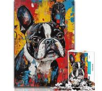 Puzzle 1000 pièces représentant Un Bouledogue français, Peinture à l'huile, pour Adolescents et Adultes, Anti-Stress, défi Difficile, renforce l'amour Entre Couples, 38x26cm