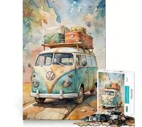 Puzzle 1000 pièces représentant Un Bus Volkswagen à l'aquarelle avec Bagages,Un Jeu de Concentration mentale sans Espace,Un défi cérébral interactif pour la Maison (38x52cm)