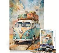 Puzzle 1000 pièces représentant Un Bus Volkswagen Aquarelle avec Bagages, idéal pour Adultes défi Mental, activité sereine, Assemblage sans Couture, Cadeau de Noël (38x52cm)