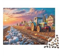 Puzzle 1000 pièces représentant Un Champ labouré par Un Tracteur, Un Paysage champêtre au Coucher Soleil, Adultes. Carton Robuste et sans poussière. Idée Cadeau Anti-Stress fêtes : 70 x 50 cm.
