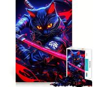 Puzzle 1000 pièces représentant Un Chat Guerrier samouraï du Bengale avec Un Katana Rouge (50x75cm), Un Jouet intellectuel Stimulant et de Grande qualité Un Cadeau Exquis pour des Moments de détente