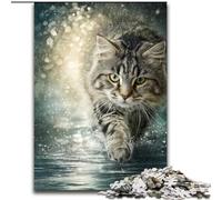 Puzzle 1000 pièces représentant Un Chat Maine Coon Courant pour Adolescents, idéal pour Les Vacances à la Maison, Anti-Stress, avec Affiche et fiche de Questions-réponses Assorties (50x75cm)