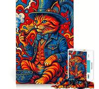 Puzzle 1000 pièces représentant Un Chat psychédélique fumant la Pipe, idéal pour Les Adolescents Jeu de logique et de réflexion, Divertissement paisible, Bords Lisses, Cadeau créatif 50x75cm