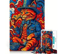 Puzzle 1000 pièces représentant Un Chat psychédélique fumant Une Pipe, idéal pour Les Adolescents Jeu cognitif et ludique, Motif à Assembler, œuvre d'art 38x26cm