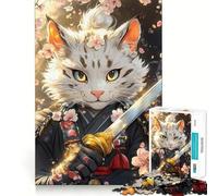 Puzzle 1000 pièces représentant Un Chat samouraï de la Savane avec Une épée, idéal pour Adultes Découpe Lisse et agréable Cadeau Classique (38x52cm)