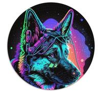 Puzzle 1000 pièces représentant Un Chien de Berger Allemand. Puzzle Rond de 1000 pièces, idéal pour la décoration intérieure, l'entraînement cérébral et Les fêtes de Fin d'année. 67,5 x 67,5 cm.