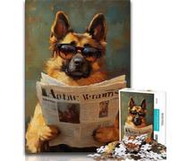 Puzzle 1000 pièces représentant Un Chien de Berger lisant Un Journal pour Adultes et Adolescents, Jeu Stimulant et Familial avec des pièces de Formes aléatoires entièrement emboîtables 50x75cm