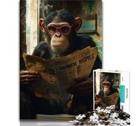 Puzzle 1000 pièces représentant Un chimpanzé lisant Un Journal, idéal pour Les Adolescents, idéal pour Une activité familiale stimulante, à Faire soi-même, pour décorer Un Mur de la Maison, 50x75cm