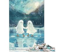 Puzzle 1000 pièces représentant Un Couple de fantômes, Patinage sur Glace, Neige, Hiver, Jouet de détente, Puzzle Difficile pour Enfants, Cadeau de Noël, 1000 pièces (75 x 50 cm)