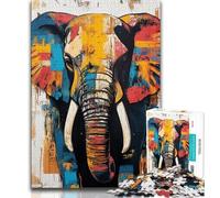 Puzzle 1000 pièces représentant un éléphant peint à l'huile,idéal pour les adolescents,idéal pour les activités familiales stimulantes,à faire soi-même,pour la décoration murale de la maison (38x26cm)