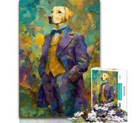 Puzzle 1000 pièces représentant Un Labrador Jaune, Peinture à l'huile Jeu Stimulant et ludique pour Toute la Famille pour Toute la Famille (38x26cm)