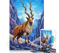 Puzzle 1000 pièces représentant Un markhor en vitrail dans Les Montagnes, Un Puzzle Difficile pour Adultes, Un Jeu Intelligent et Amusant, aux découpes précises, Un Cadeau Artistique 38x26cm